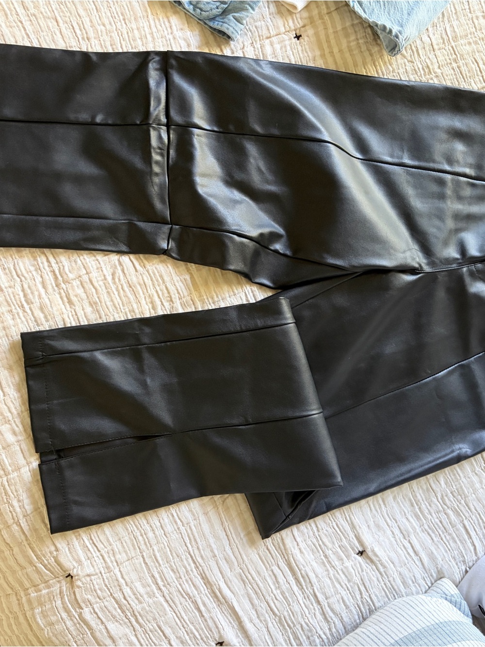 Women’s Black Faux Leather Pants - Sleek Straight Fit with Front Slit